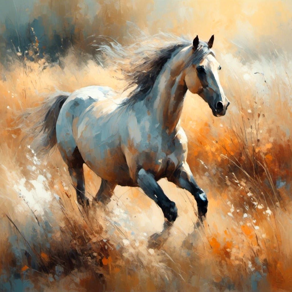 Chestnut Horse Impression in Watercolor Style