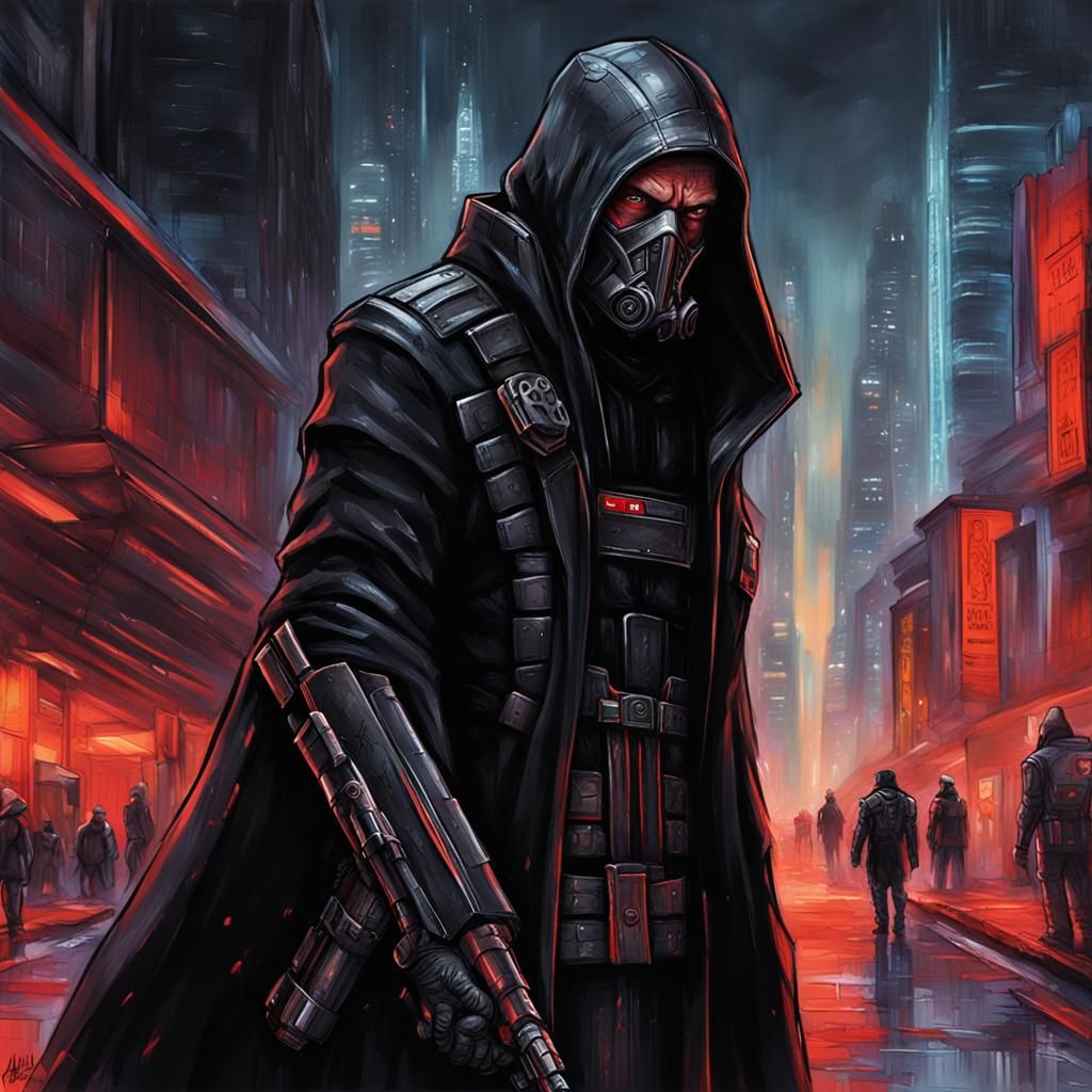 Cyberpunk Assassin in Clair-obscur Style