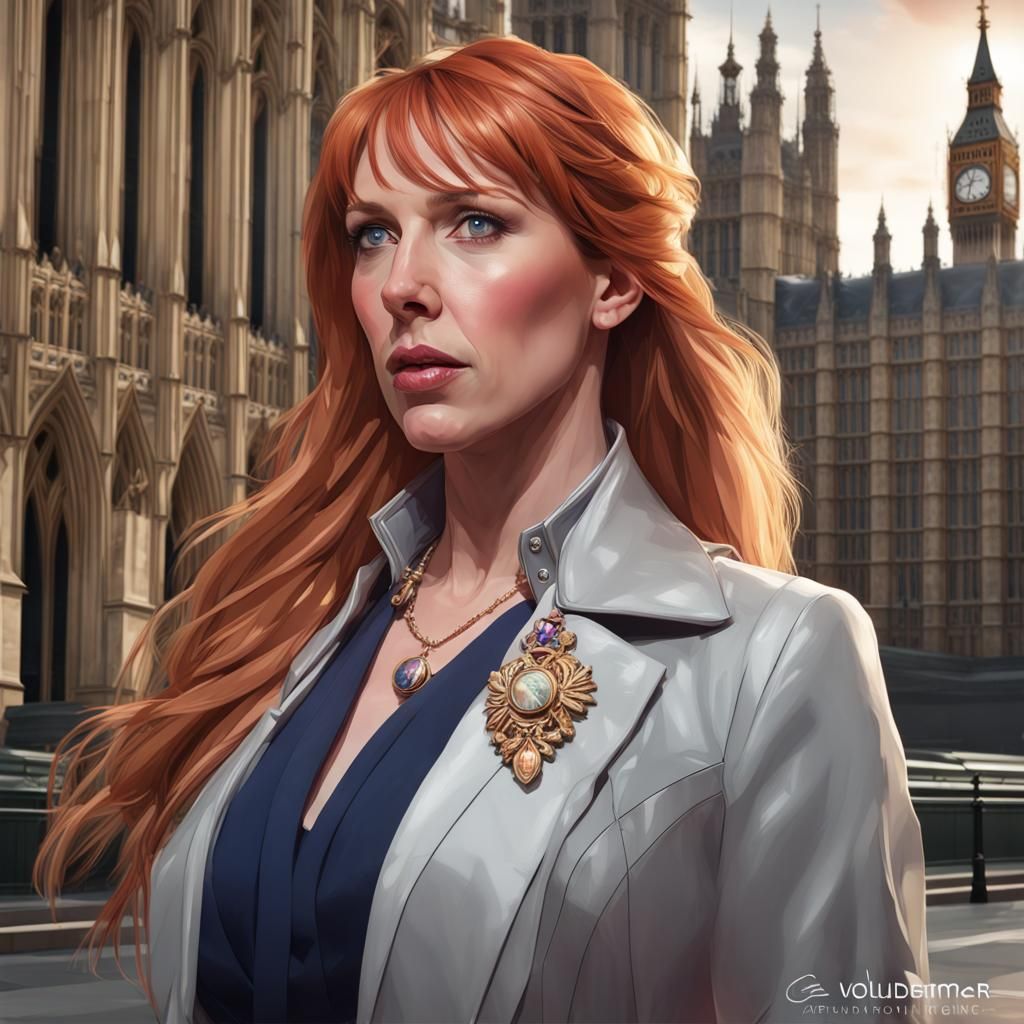 Angela Rayner Portrait Outside Parliament, Detailed Art