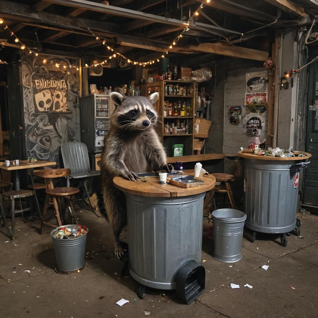 Trashpunk Raccoon Pub in Dumpster