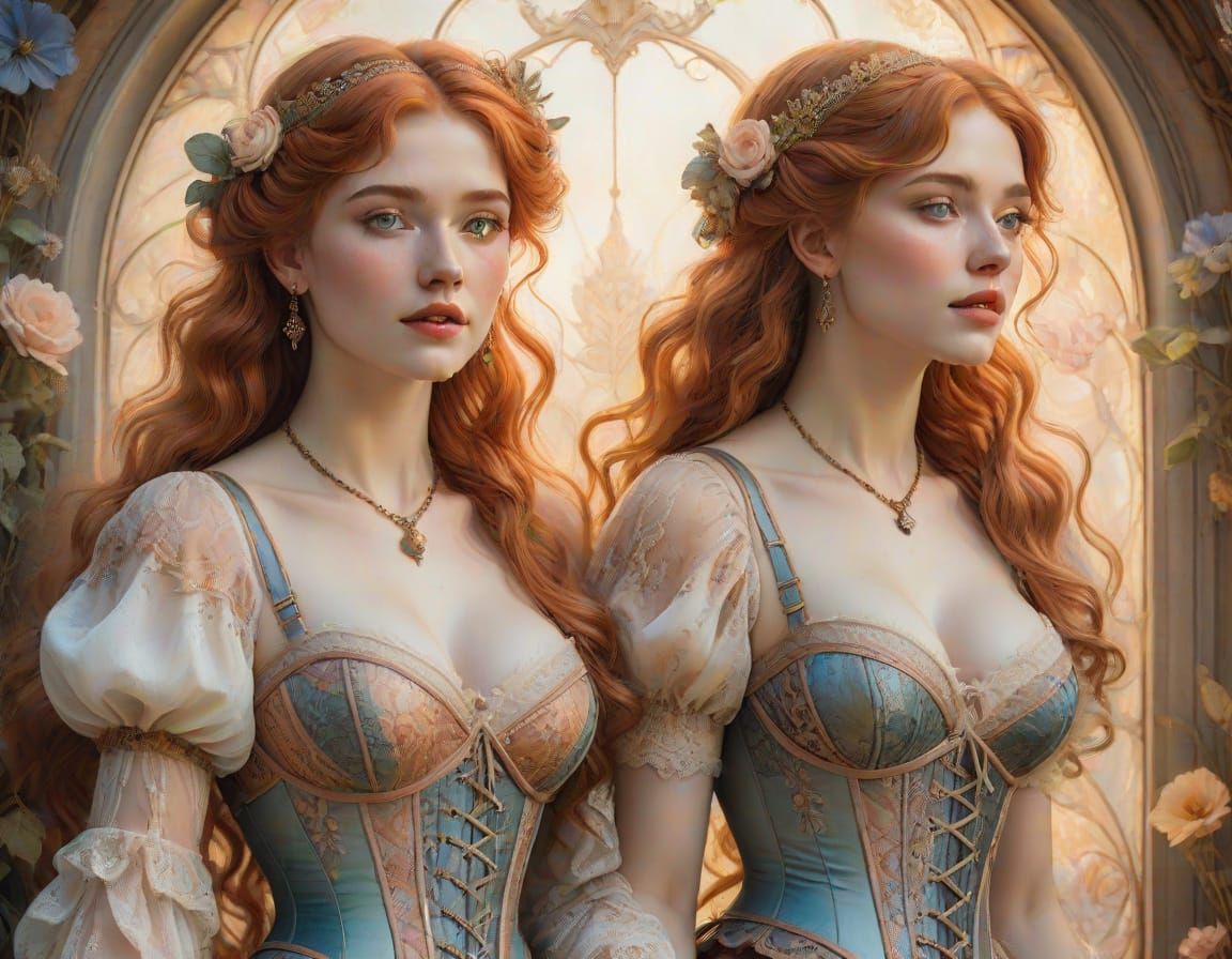Whimsical Sisters in Antique Fantasy Attire