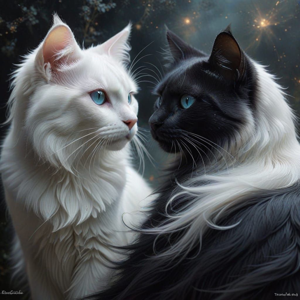 Yin Yang Cats With Bleeding Color Bursts