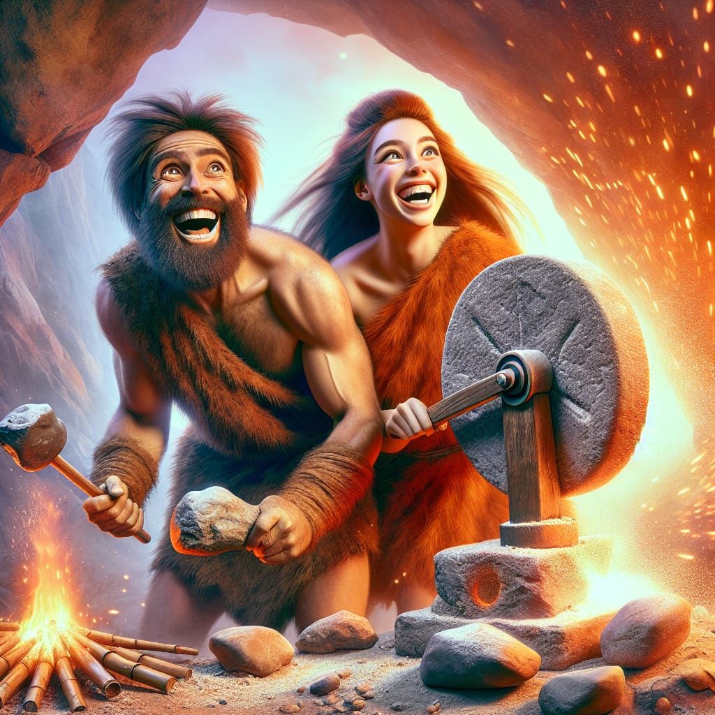 Cave Couple's Stone Age Invention Celebration
