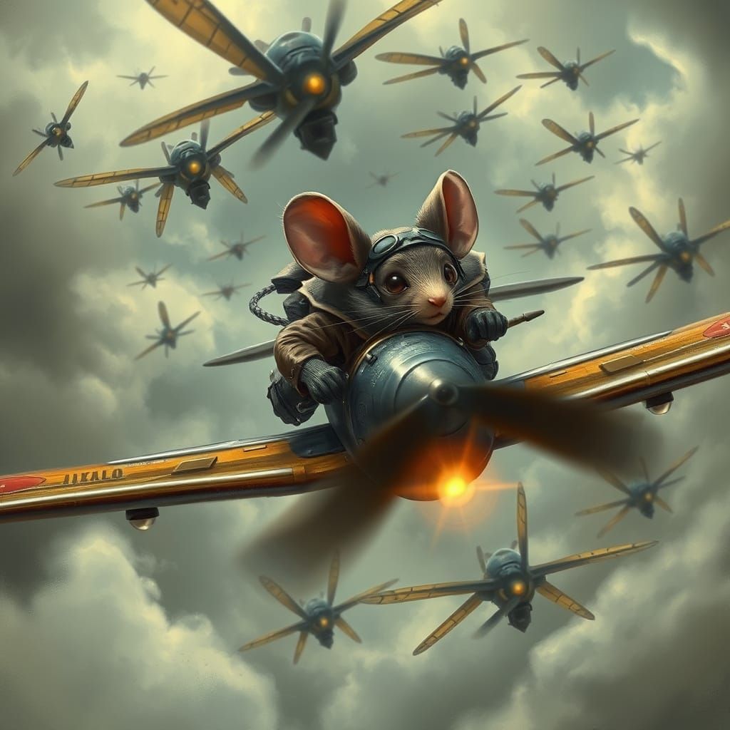 Mouse Pilot Battles Swarming Metal Wasps in a Chiaroscuro Sk...
