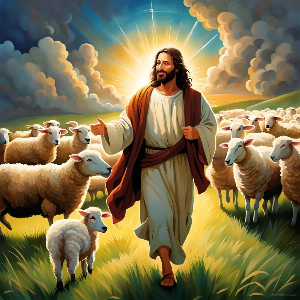 Jesus, the Great Shepherd: Digital Watercolor Illustration