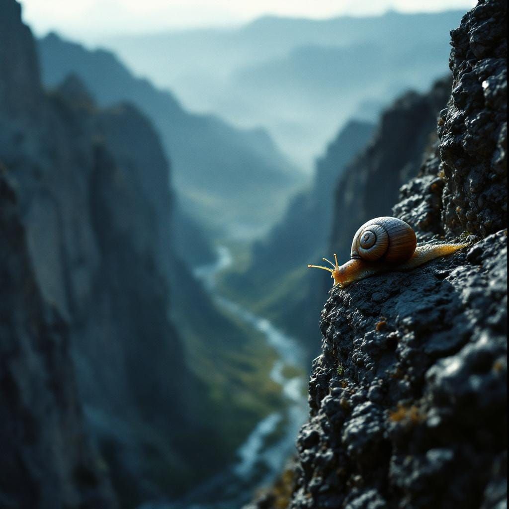 Snail Contemplates Vista with Cinematic Lighting
