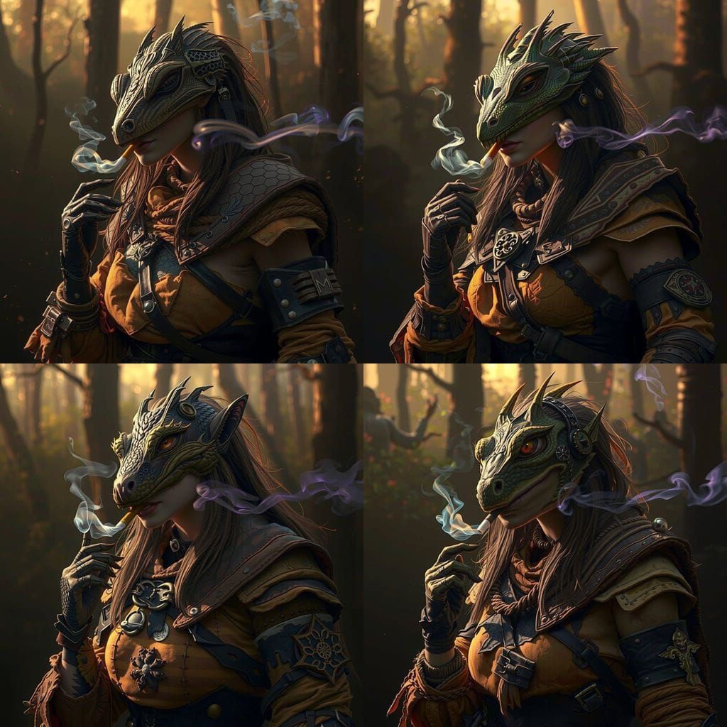 Lizardfolk Barbarian Woman in Dark Fantasy Landscape