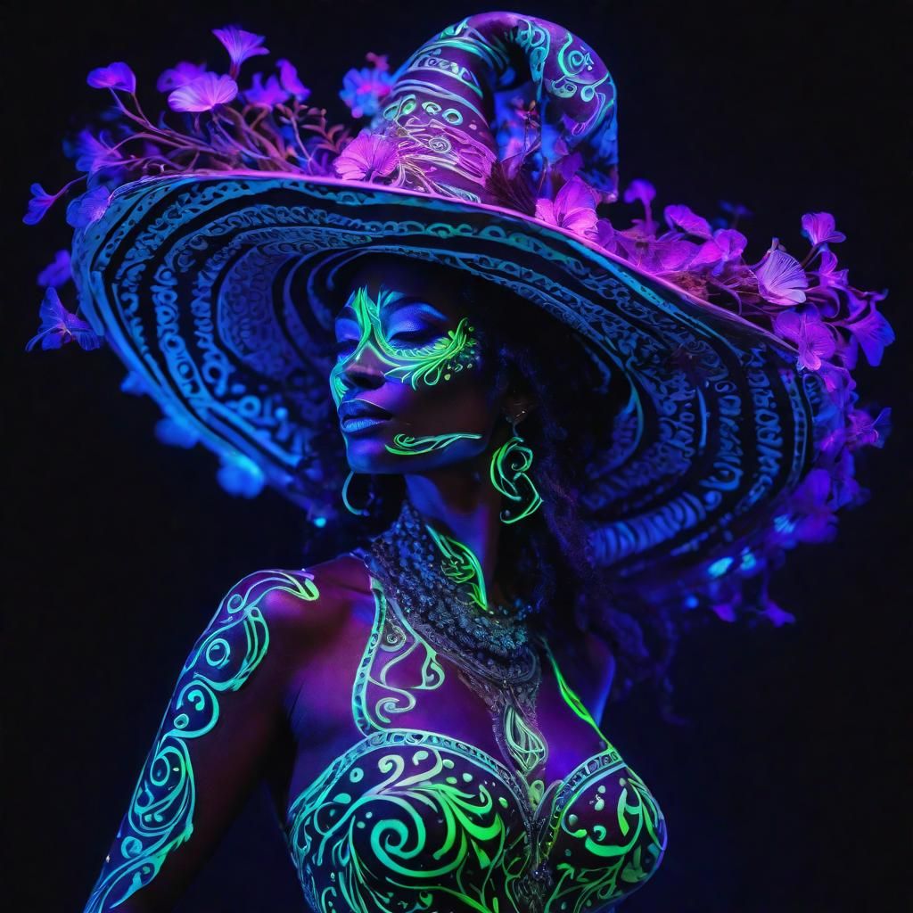 Neon Witch in Fractal Cyberpunk Style