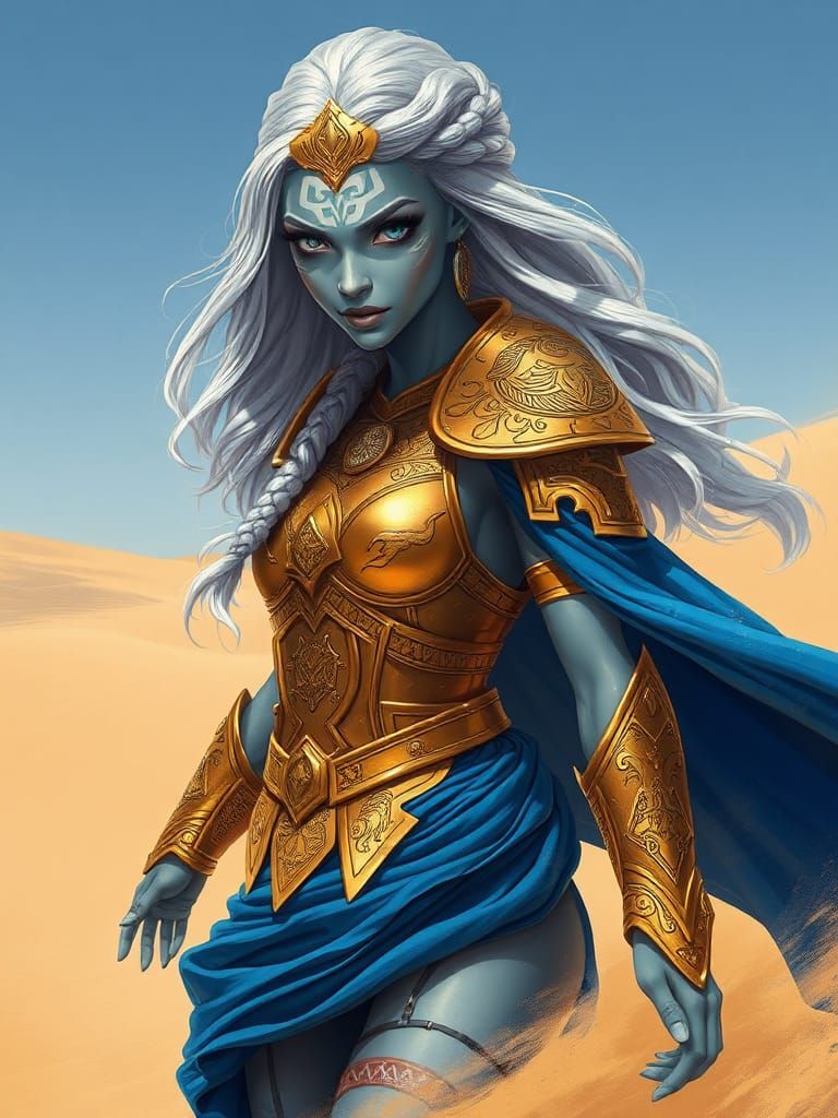 Desert Queen in Gold Armor, 3D Render