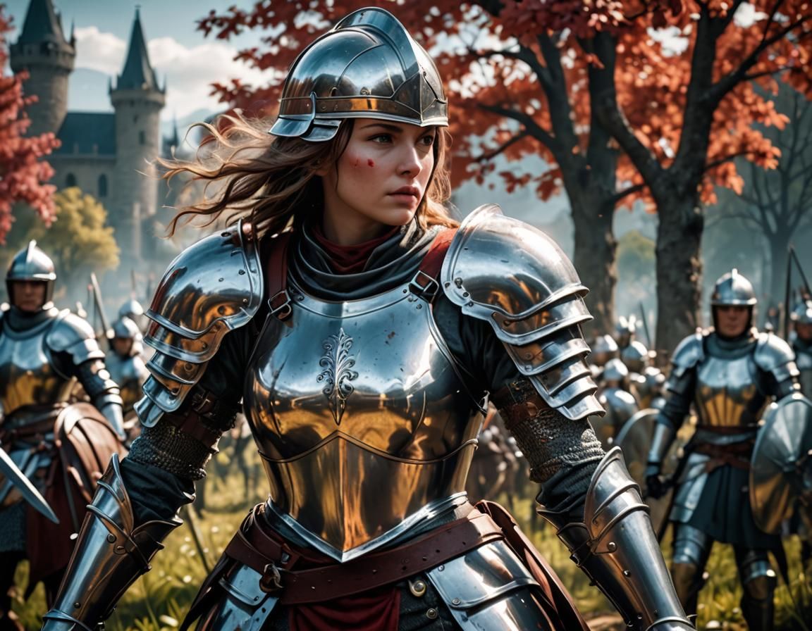 Female Knight in Bloody Battlefield with Bloom Effects