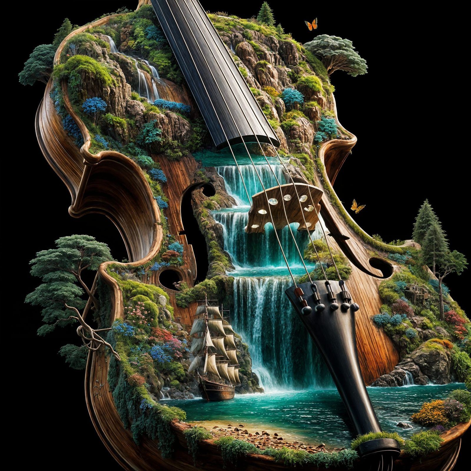 Surreal Violin Landscape in Hyperrealistic Detail
