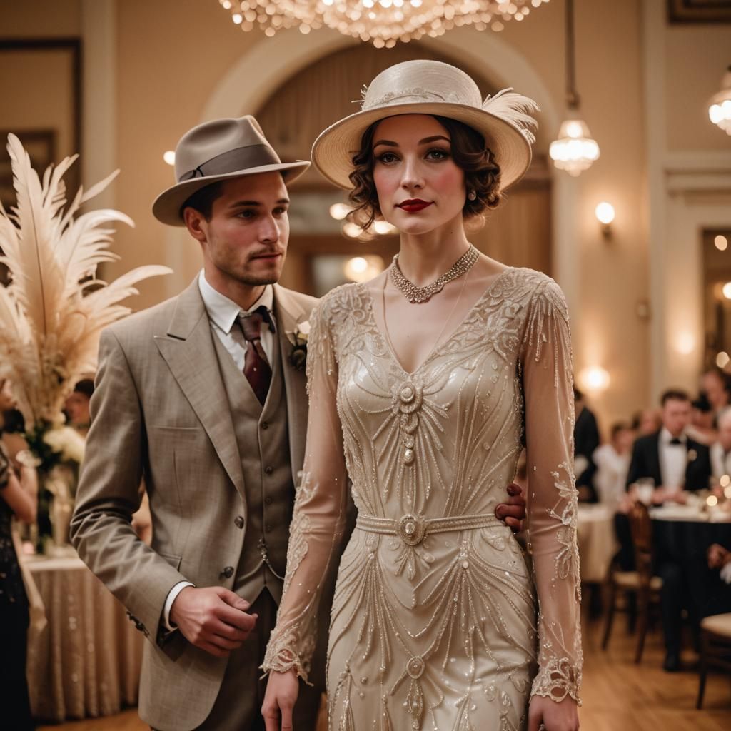 Elegant 1920s Wedding Portrait with Soft Lighting