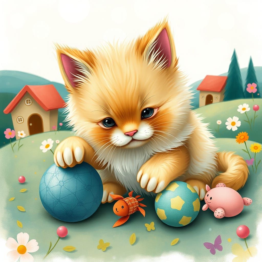 Whimsical Feline Playtime in Pastel Paradise