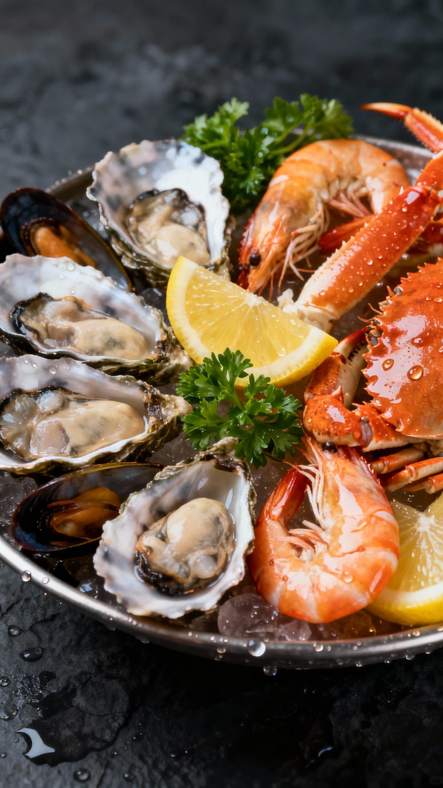 Artful Seafood Platter with Oysters, Shrimp, and Crab