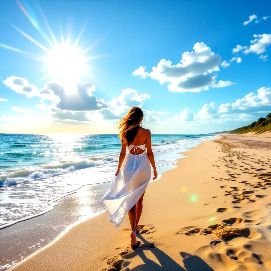 Girl on Beach by the Sea