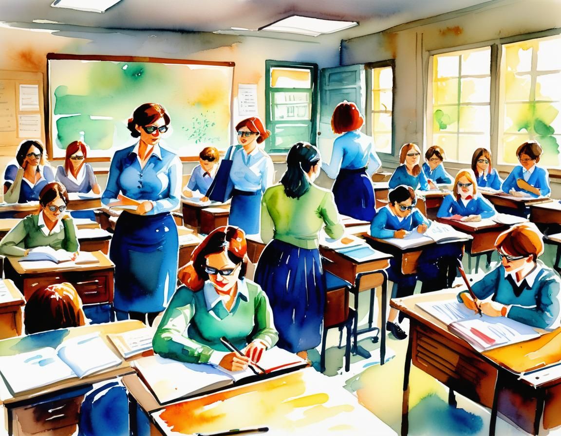 Watercolor Classroom Chaos in a Traditional Style
