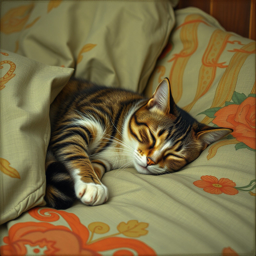 Cat Nap Inspired by Art Nouveau Masters