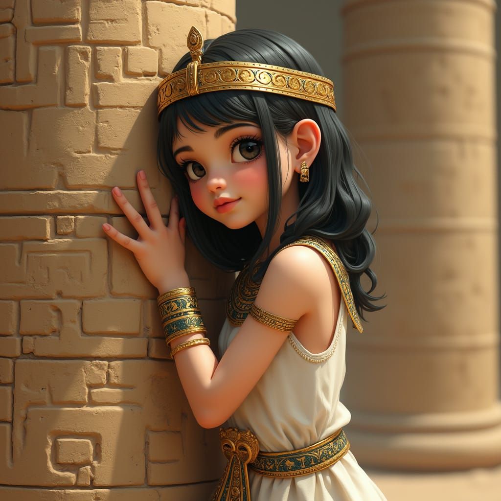 Young Egyptian Goddess in Golden Headdress
