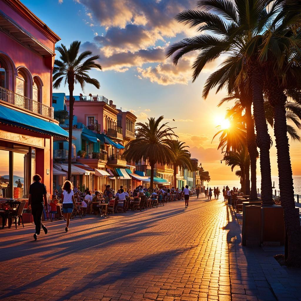 Vibrant Seaside Boulevard at Night