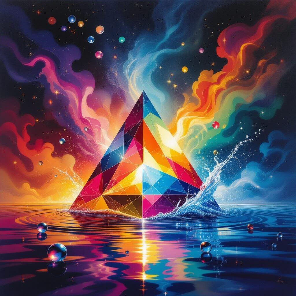 Vivid Abstract Fusion of Geometric Shapes and Elements