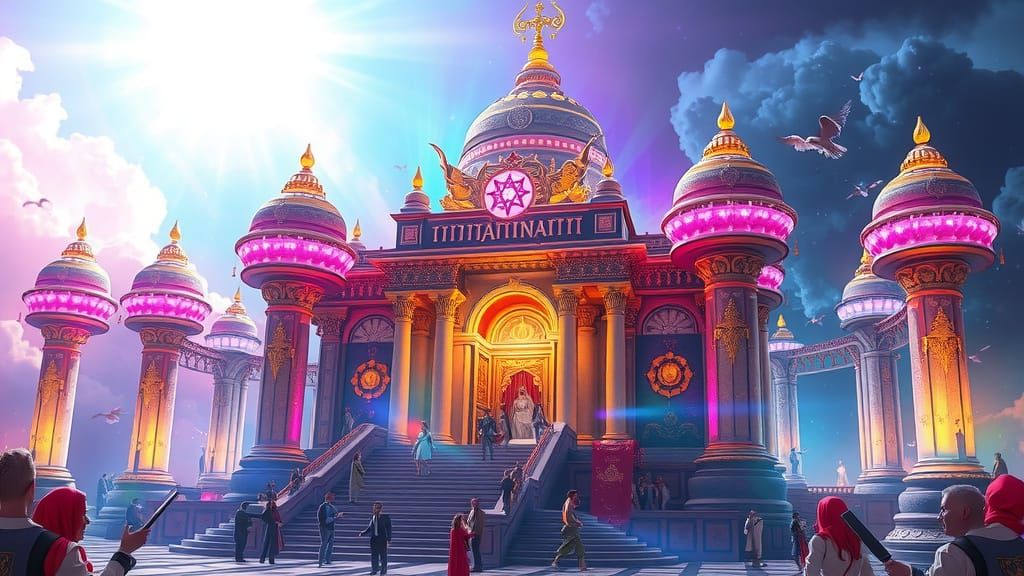 Ethereal Temple of Light in Vibrant Matte Painting Style