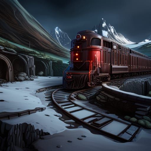 Dystopian Train in Detailed Matte Painting Style