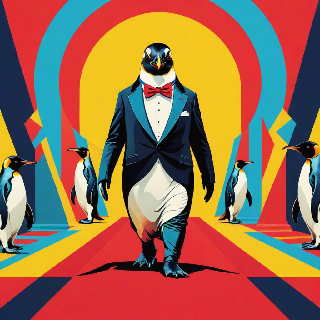 Penguin in Tuxedo Struts the Red Carpet