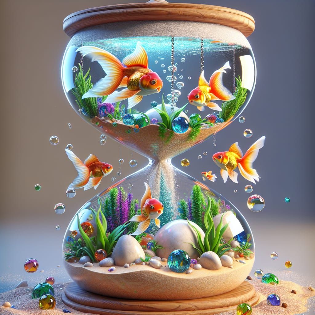 Hourglass of Goldfish in Detailed 3D Rendering
