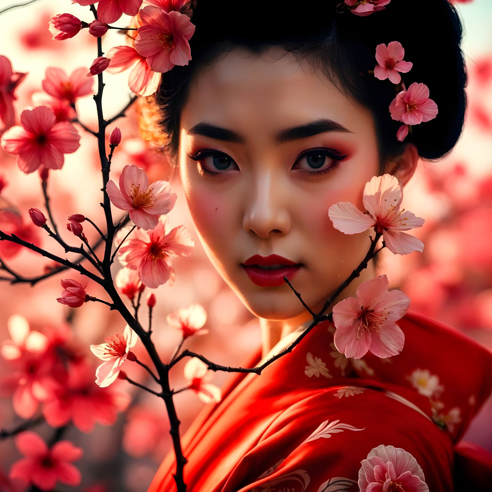 Ethereal Geisha in Cherry Blossom Wonderland