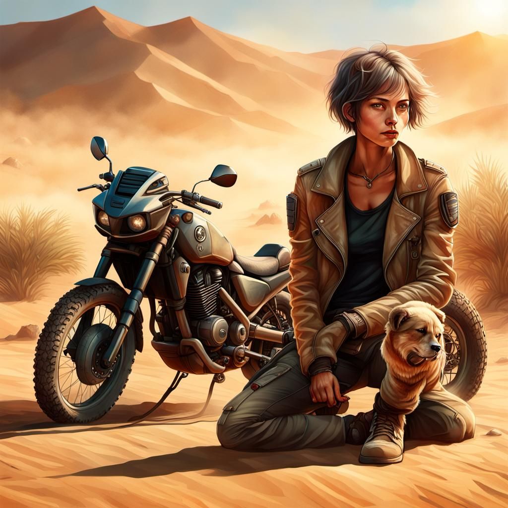 Post-Apocalyptic Desert Rider with Panther Companion