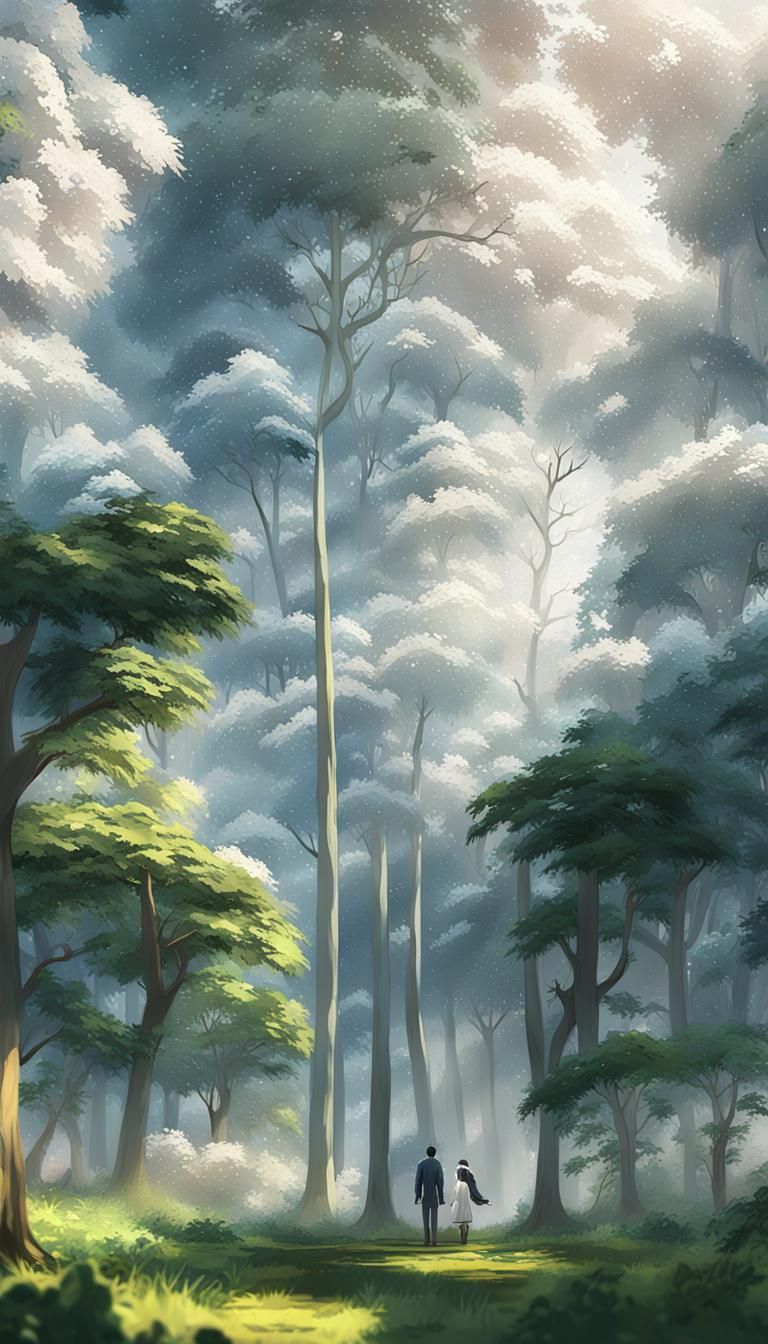 Man in Forest with Ethereal Light, Anime Art