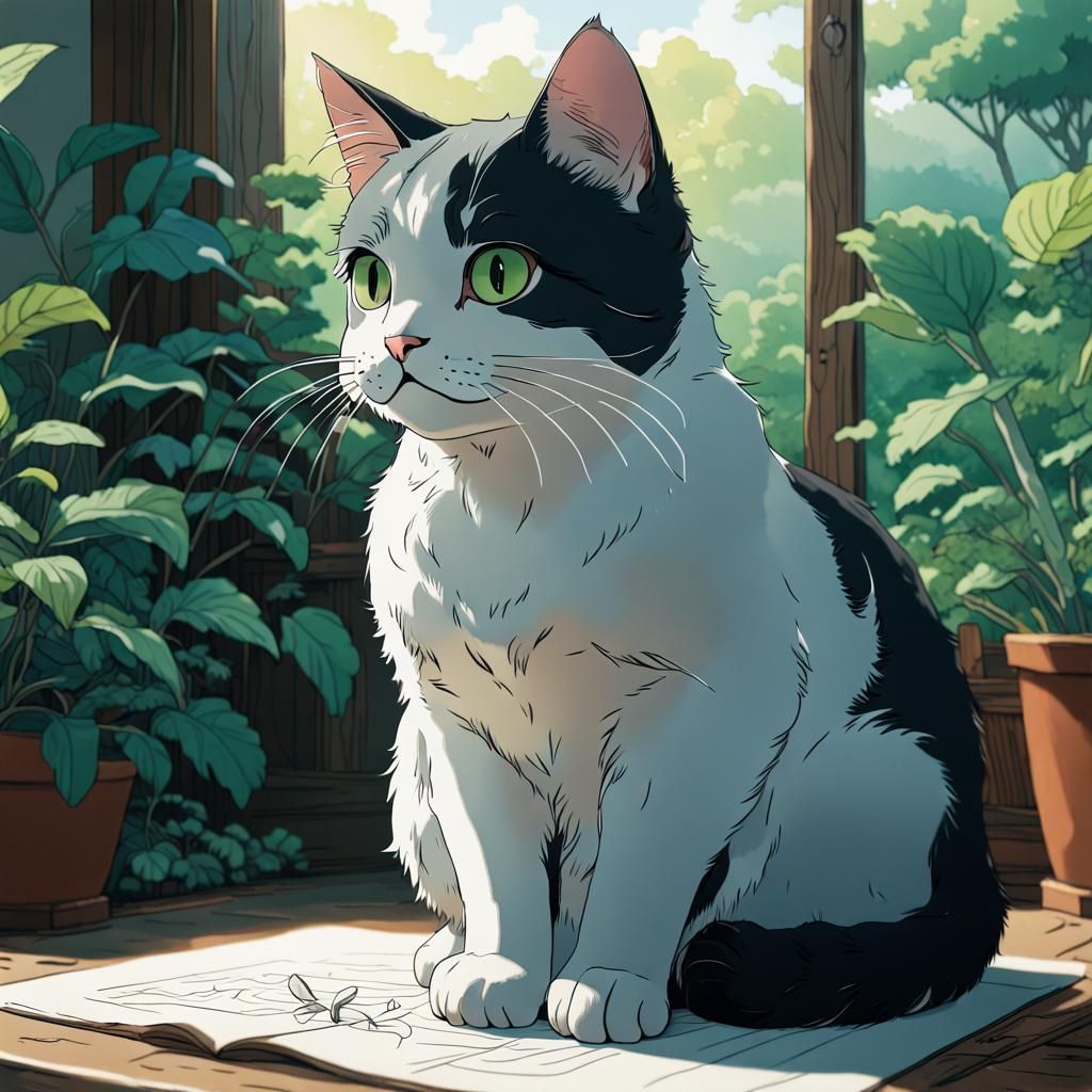 Adorable Cat Line Drawing for Coloring Book