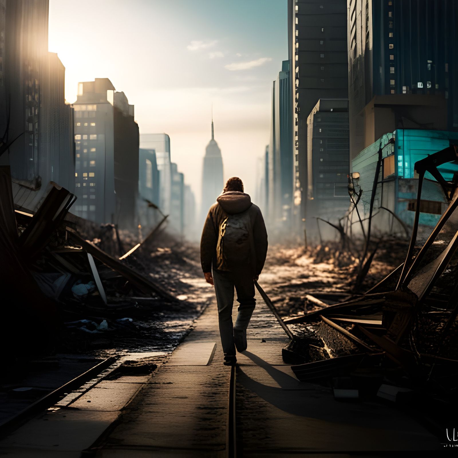 Post-Apocalyptic Overgrown Cityscape with Wildlife