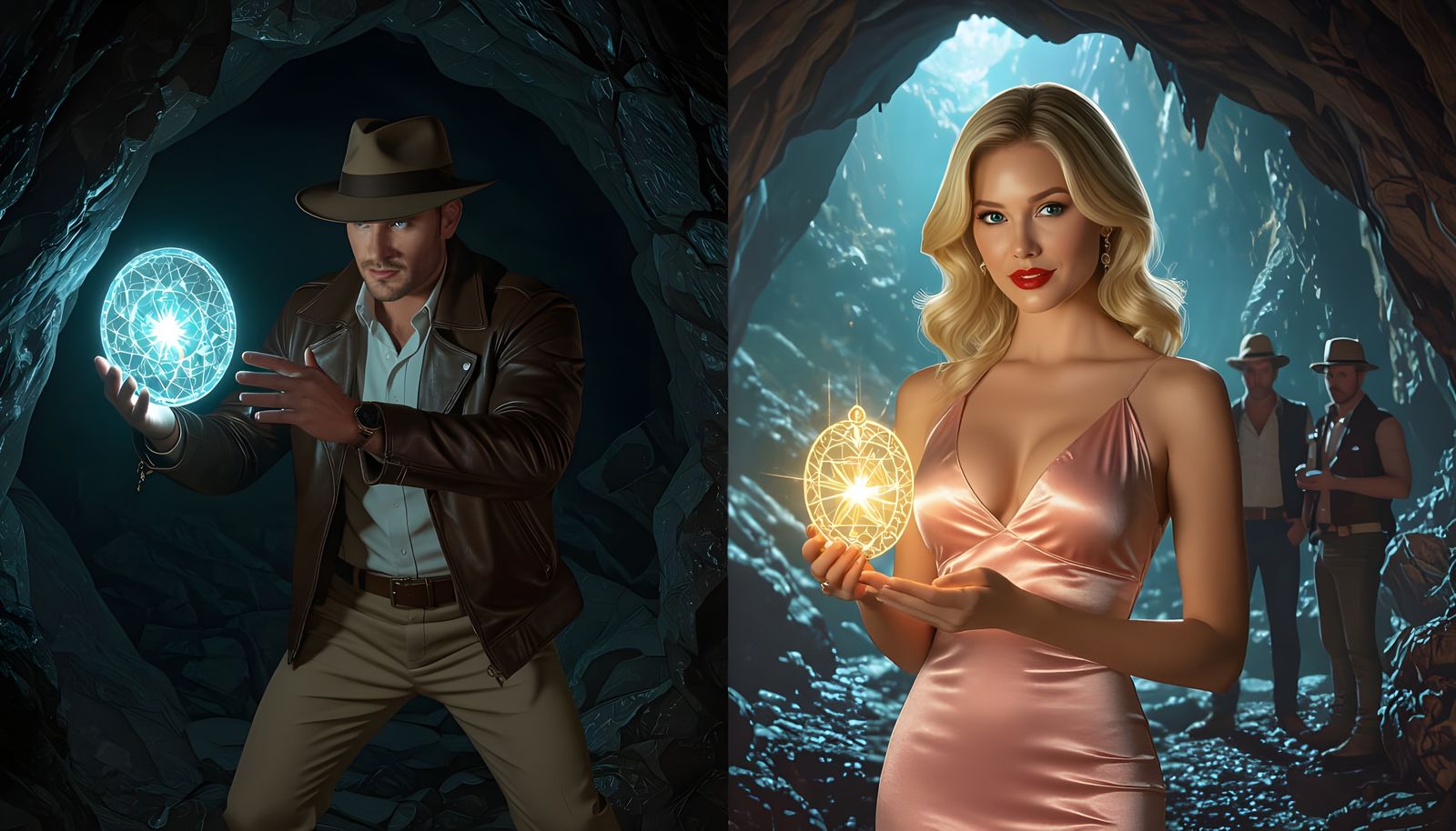Treasure Hunter and Blonde with Artifact, Photorealism
