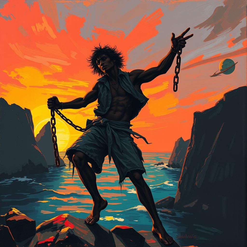 Freedom: Breaking Chains at Sunset, Expressive Art