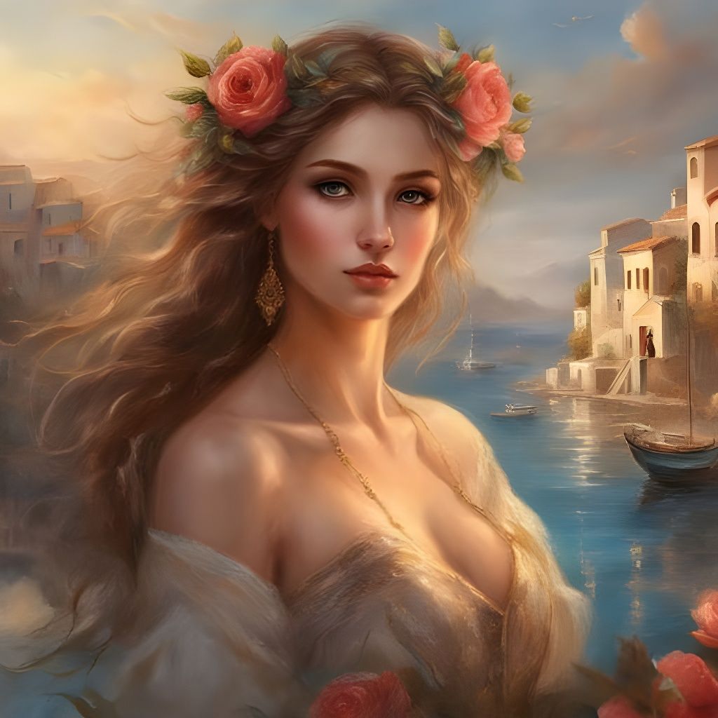 Beautiful Greek Girl Portrait in Harbour Town