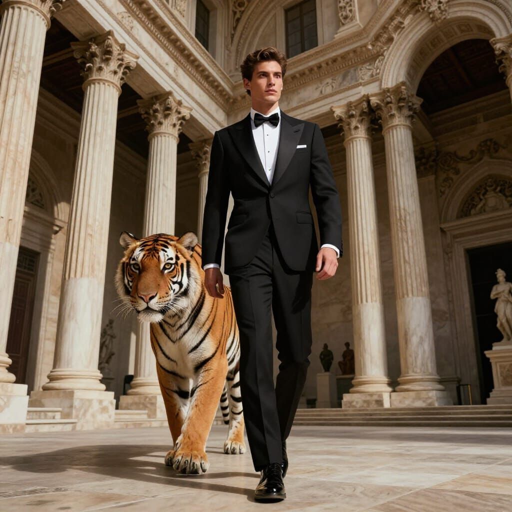 Male Model in Haute Couture Tuxedo with Tigerdragoon