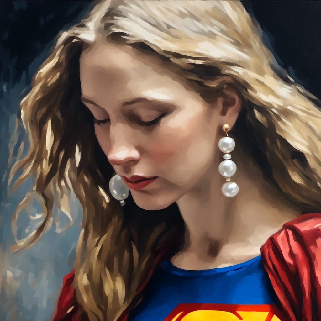 Supergirl with Pearl Earring, Oil Painting Style