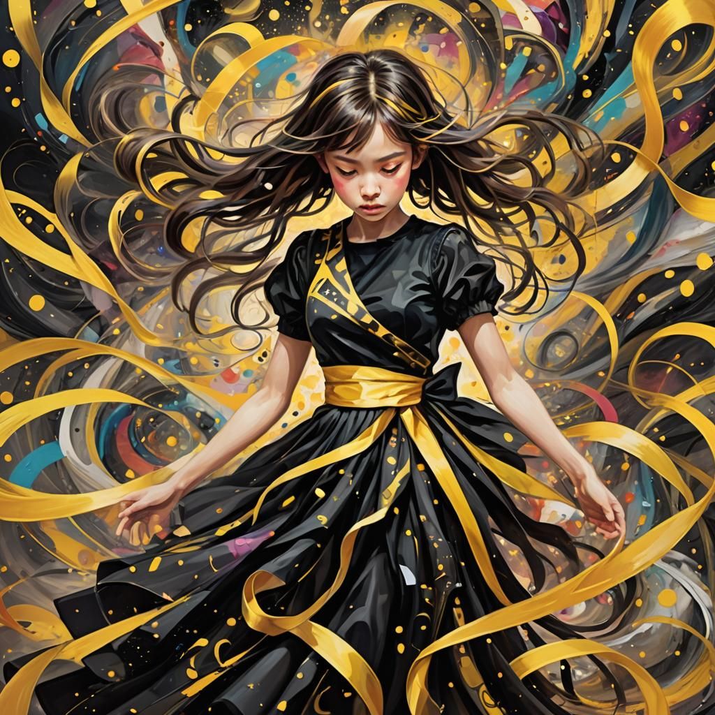 Whimsical Digital Art: Girl in Swirling Colors