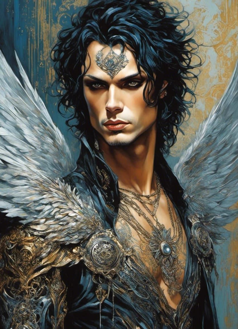 Winged Cyber Angel in High-Tech Armor