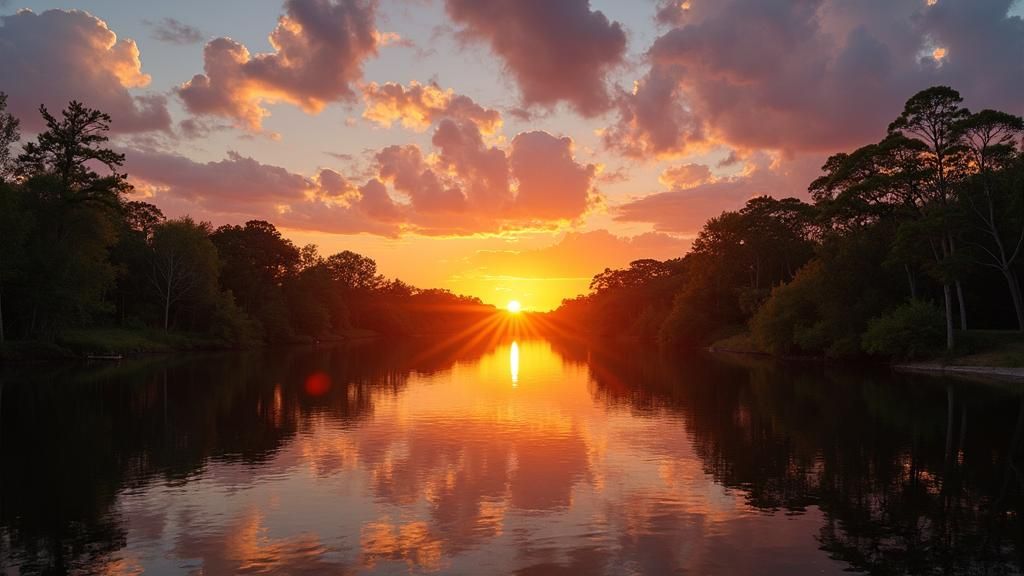 Picturesque Sunset Over a Tranquil Bayou
