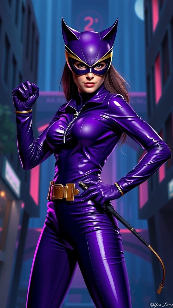 Mature Catwoman in Futuristic PVC Suit