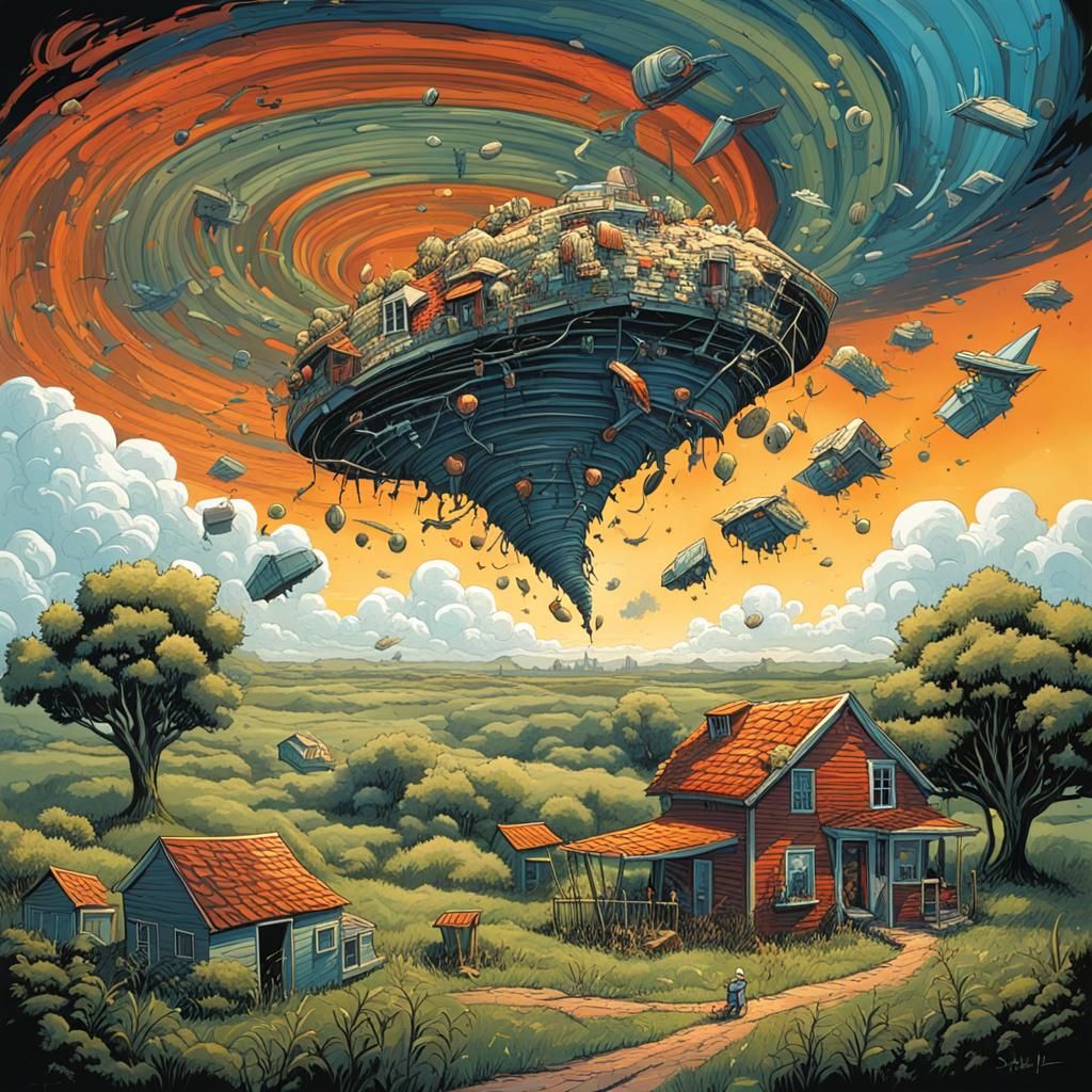 Whimsical Tornado Scene Inspired by Shel Silverstein