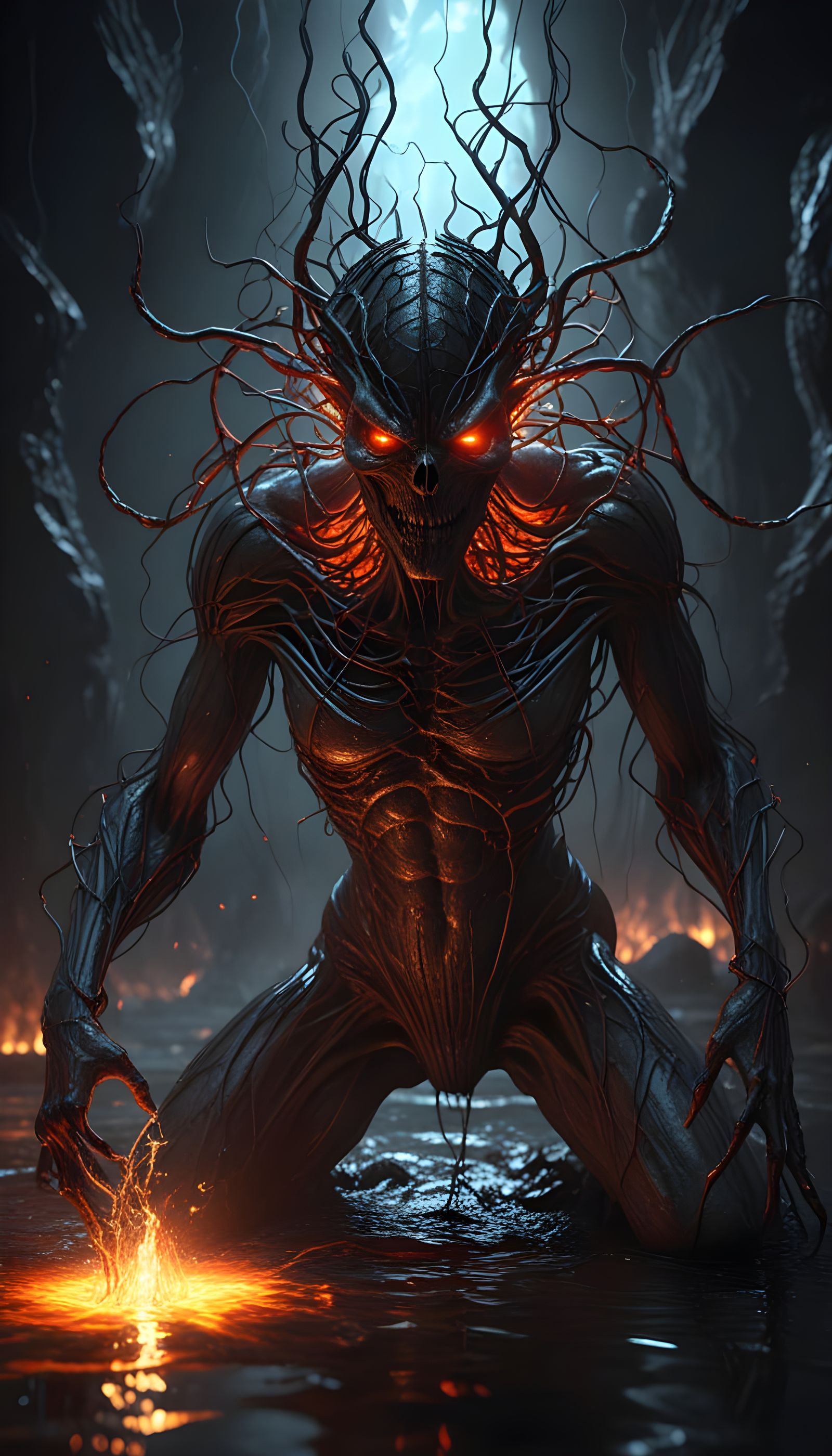 Grotesque Lava Demon Rising: Digital Art Masterpiece