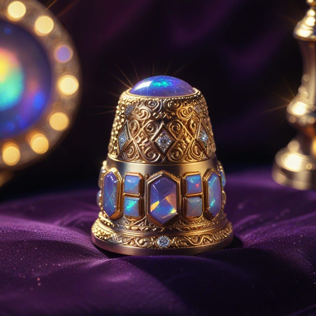 Golden Thimble with Opals in Synthetism Style