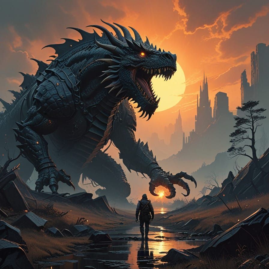 Brave Adventurers Face the Glistening Onyx Dragon in a Dark...