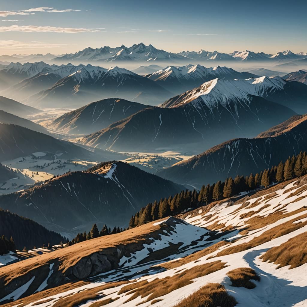 Majestic Snow-Capped Mountain Range at Dawn