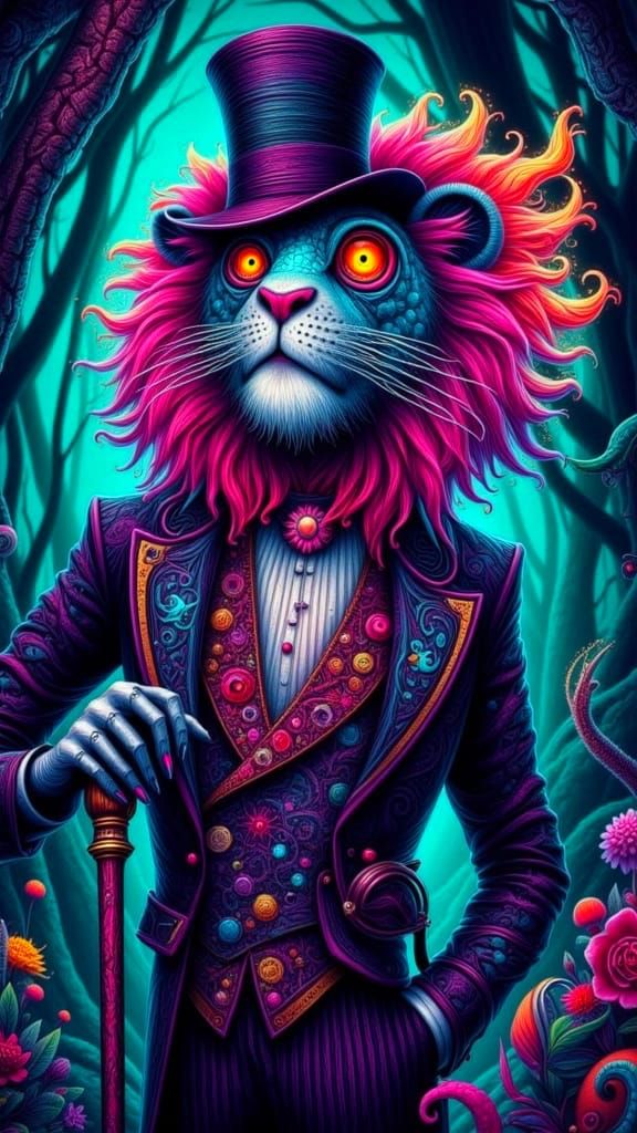 Monsterical Lion in Tuxedo with Elaborate Cane