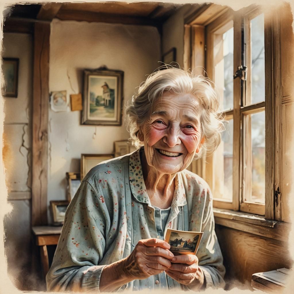 Nostalgic Watercolor Portrait of an Old Woman