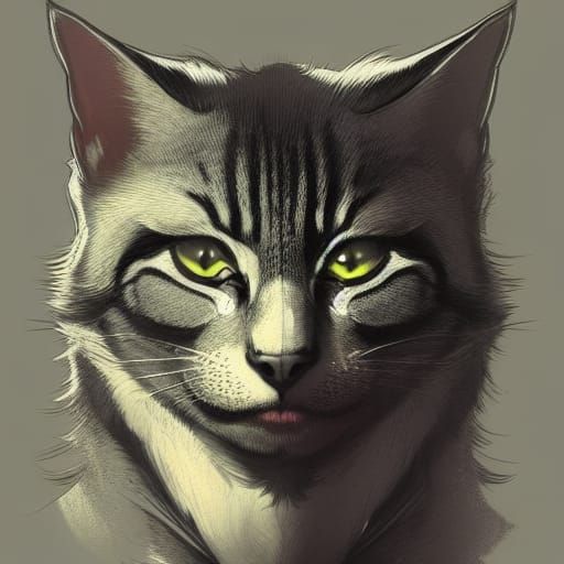 Werecat Transformation Portrait in Hyperdetailed Art Nouveau...